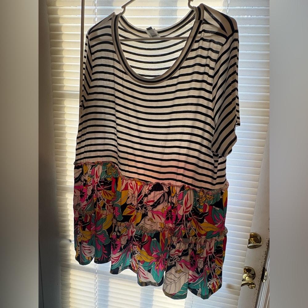 Vibrant Striped and Floral Women's Blouse